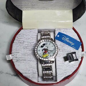 Disney Mickey Mouse Rhinestone Watch • Silver Tone • MZB • Japan Movement